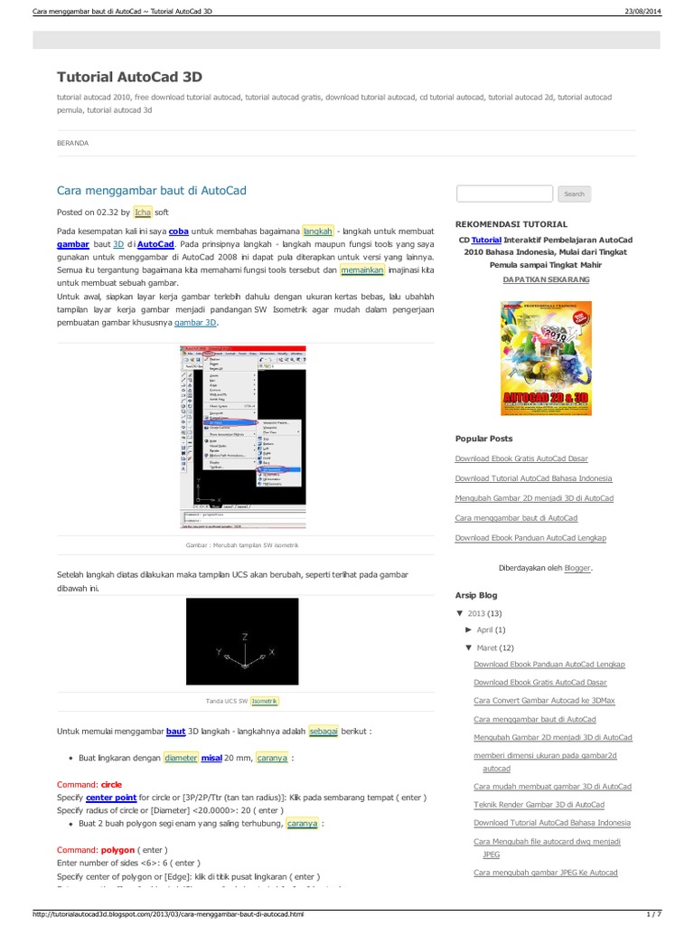 Cara Menggambar Baut Di AutoCad Tutorial AutoCad 3D