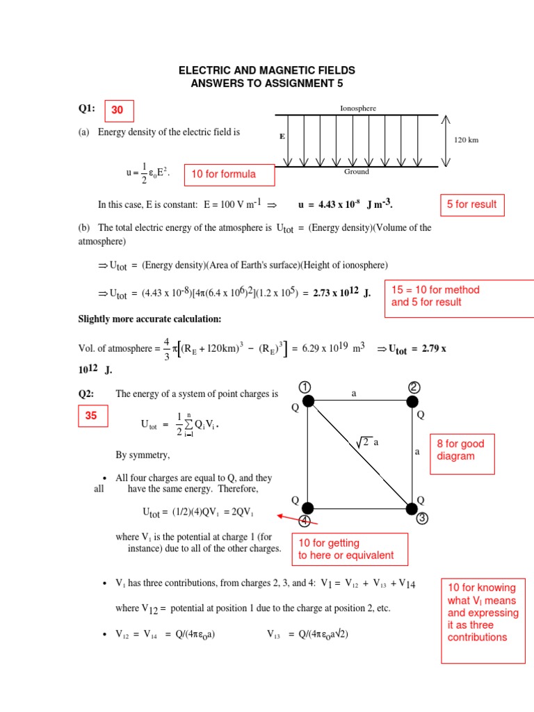 Electric and Fields Answers To Assignment 5 Q1 10 For