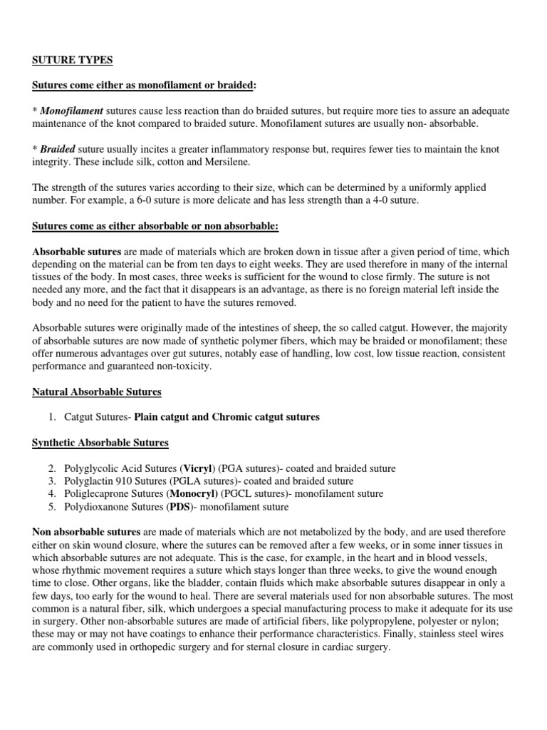 Suture Types | PDF | Surgical Suture | Wound