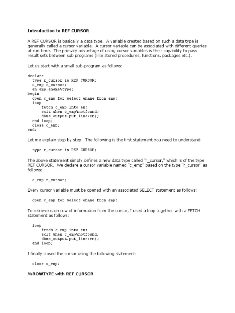 Introduction to REF CURSOR | Subroutine | Parameter (Computer Programming)