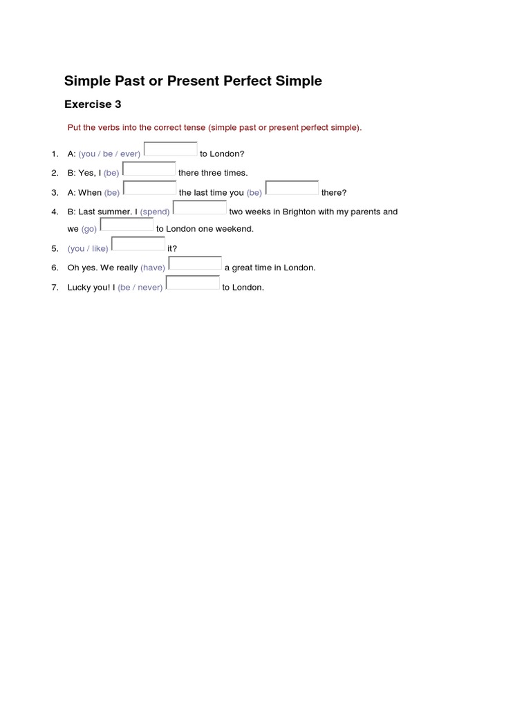 Simple Past vs. Present Perfect Exercise | PDF