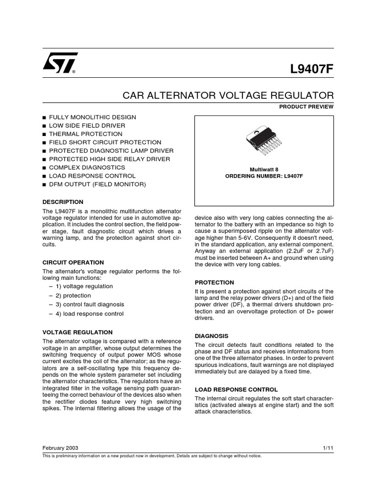 L9235F Car Alternator Voltage Regulator PDF Relay Electronics
