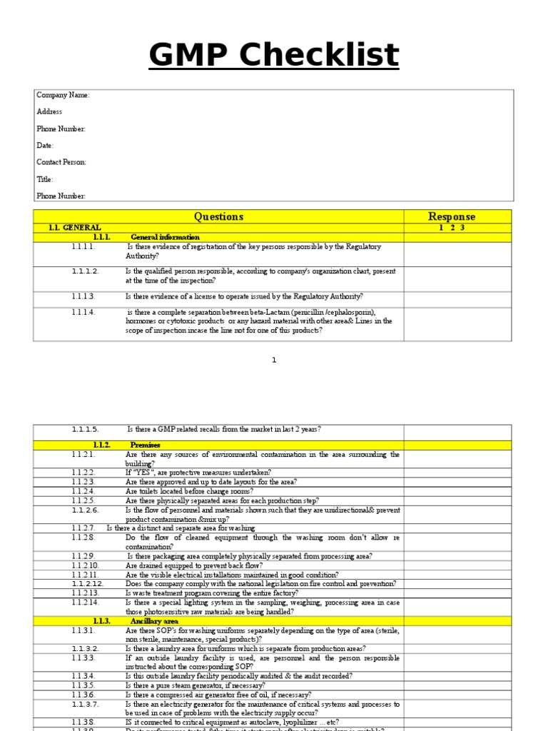 GMP Checklist: Questions Response | PDF | Sterilization (Microbiology ...
