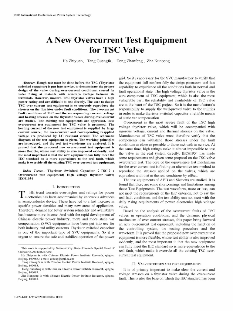 New Overcurrent Test Equipment For TSC Valve | PDF