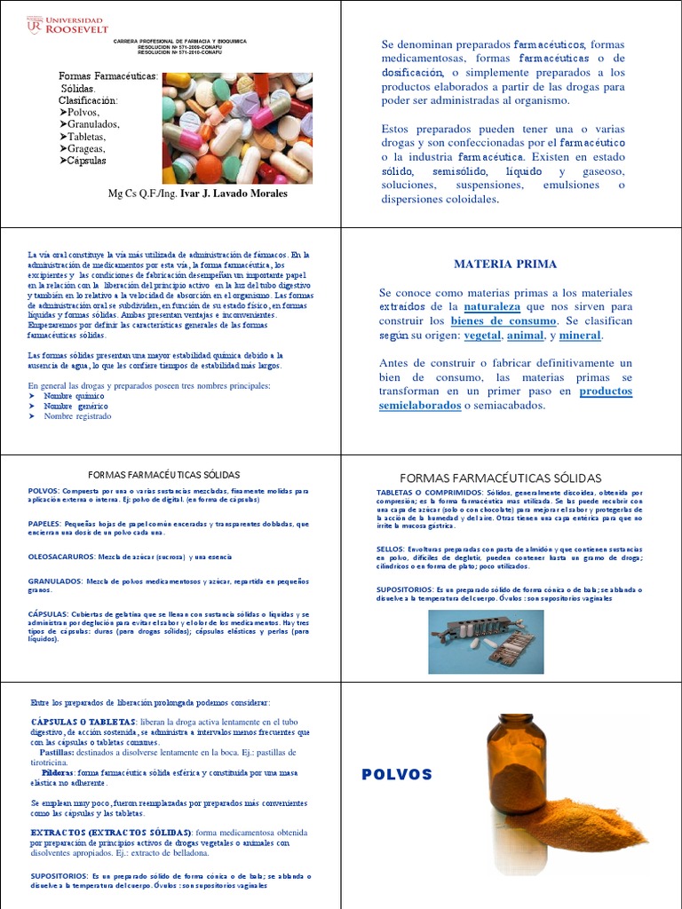 II Clase Roosevelt Farmacotecnia I 2014 II 8 en 1 Colores | PDF |  Medicamentos con receta | Tableta (Farmacia)