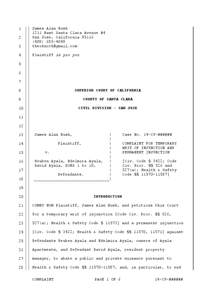 Nuisance Abatement Complaint Nuisance Complaint