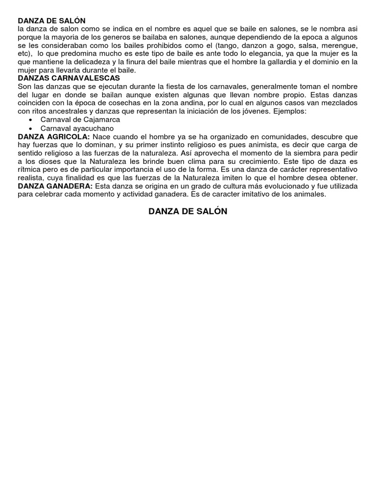 Evolución y Tipos de Danza de Salón | PDF | Bailes | Carnaval