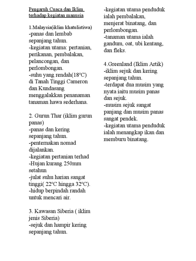 Pengaruh Cuaca Dan Iklim Terhadap Kegiatan Manusia Pdf