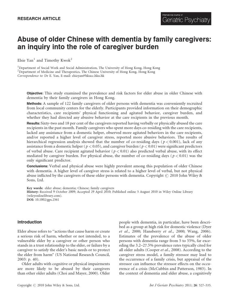 Abuse of Older Chinese With Dementia by Family Caregivers | PDF ...