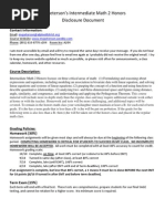 2014-2015 - Int Math 2 Honors Disclosure