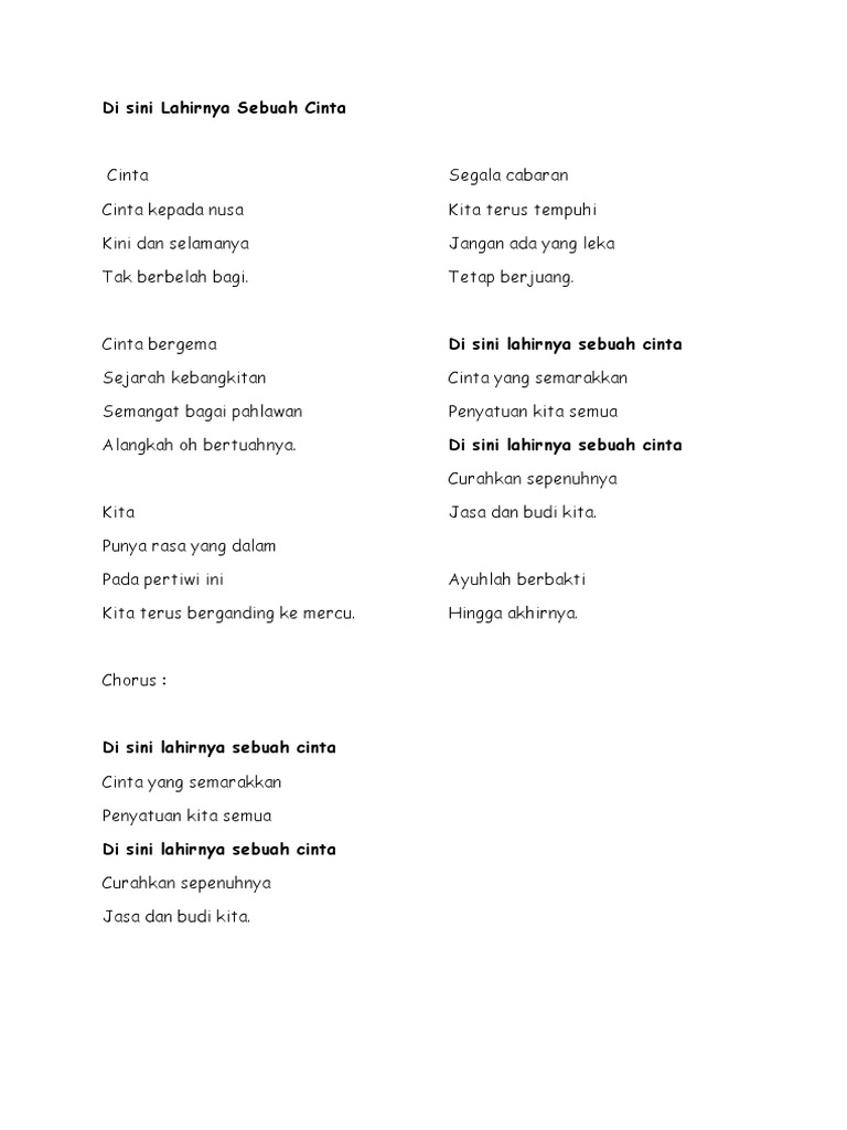 lirik lagu disini lahirnya sebuah cinta