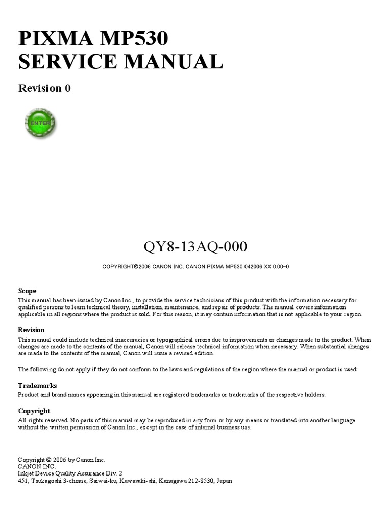 Canon Pixma MP530 Service Repair Manual | Printer (Computing) | Image  Scanner