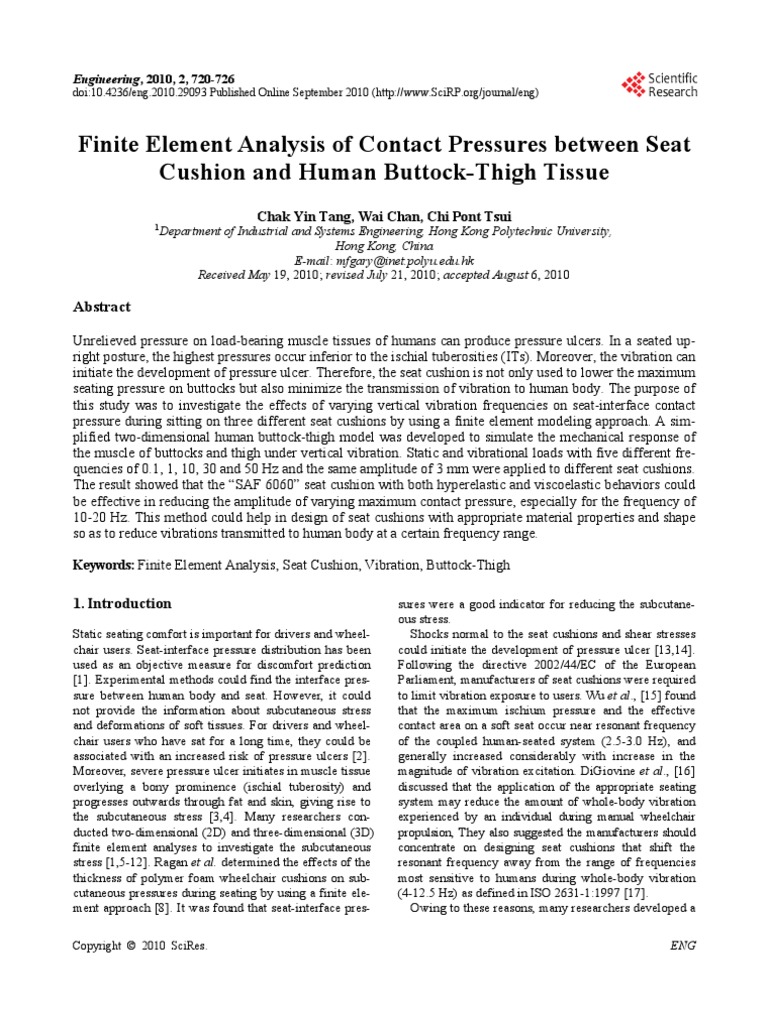 Finite Element Analysis of Contact Pressures Between Seat Cushion and ...