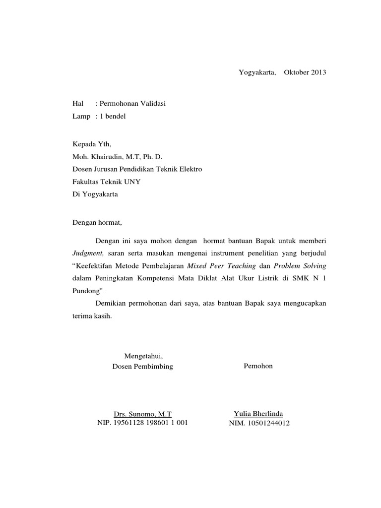 contoh Surat Validasi
