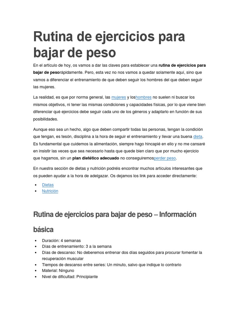 Rutina de Ejercicios para Bajar de Peso, PDF, Ejercicio físico