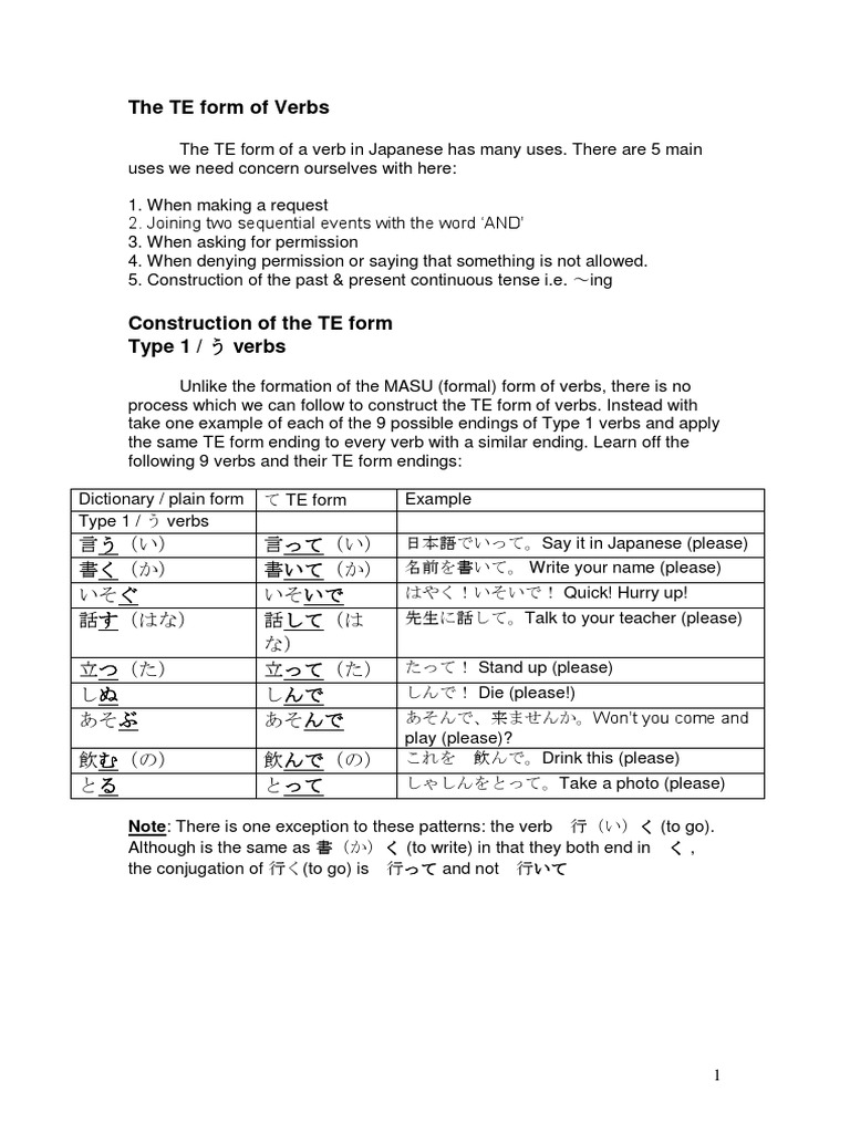 Understanding the Japanese TE Form | PDF | Verb | Semantic Units