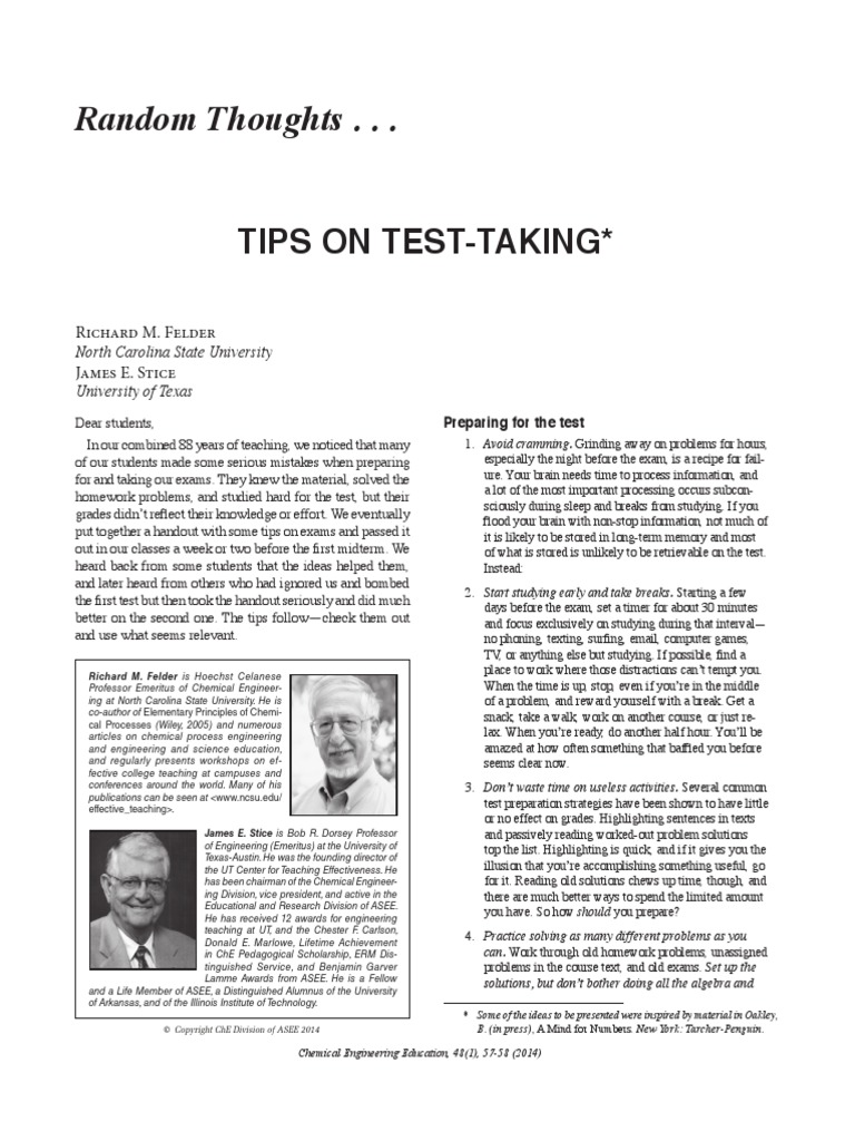 Tips On Test Taking | PDF | Career & Growth | Self-Improvement