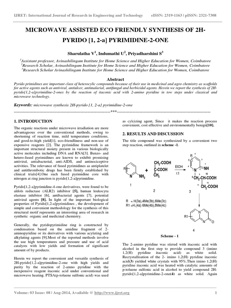 Eco-Friendly Synthesis of Pyrido-Pyrimidines | PDF | Pyridine | Thin ...