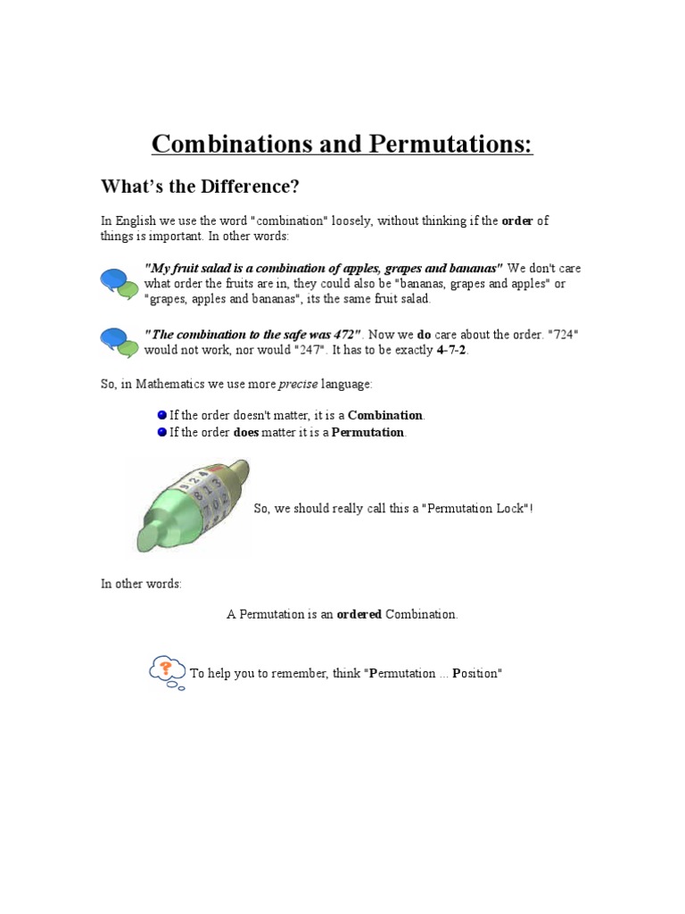 Combinations and Permutations - 1 | PDF | Permutation | Discrete ...
