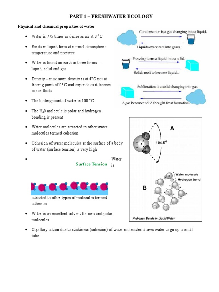Part 1 Freshwater Ecology Physical and Chemical Properties of Water
