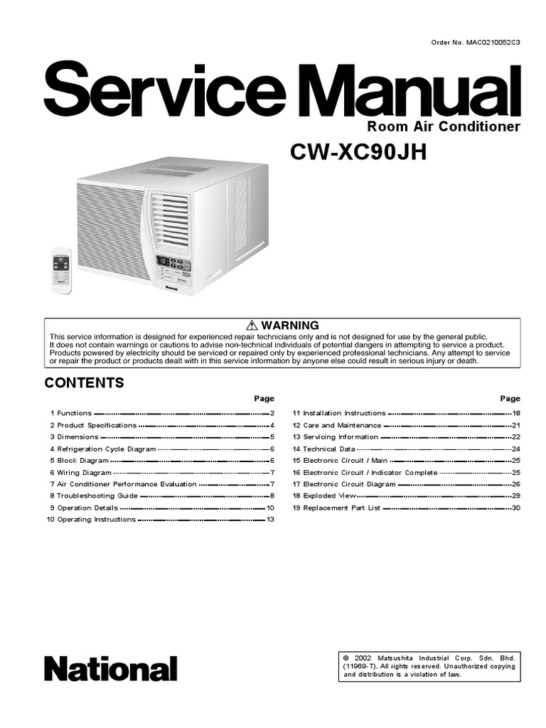 Panasonic CW-XC90JH Service Manual Repair Guide | PDF