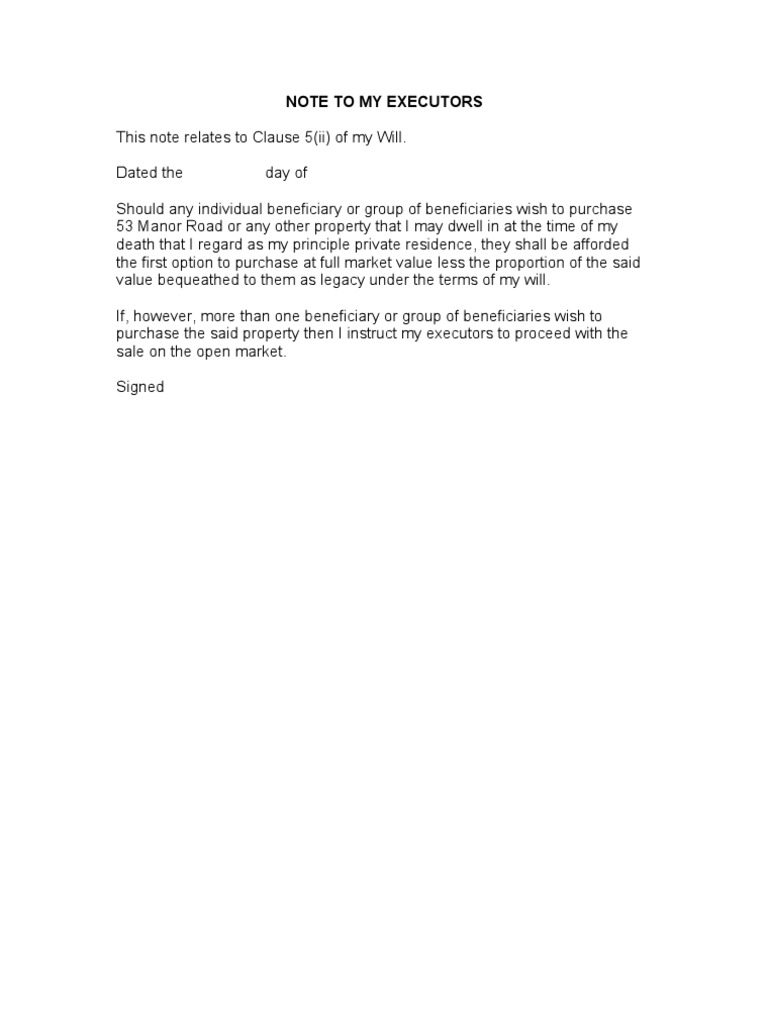 Executors' Note on Property Sale Options | PDF