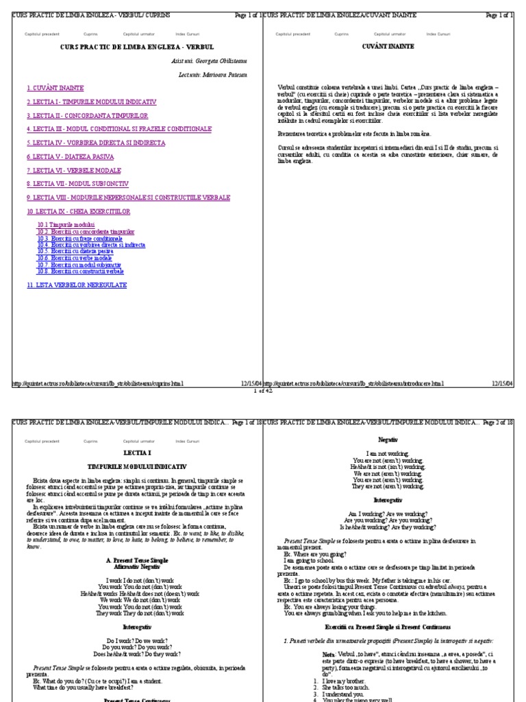 Curs Practic de Limba Engleza Verbul | PDF