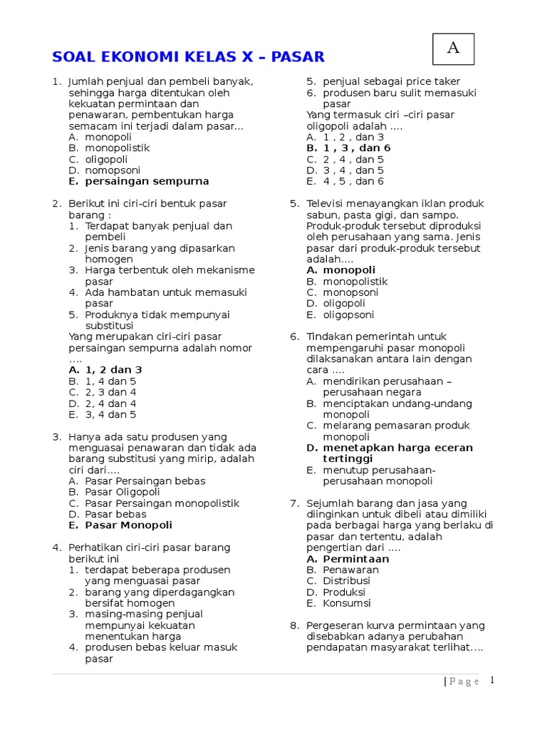 Contoh Soal Materi Sistem Ekonomi