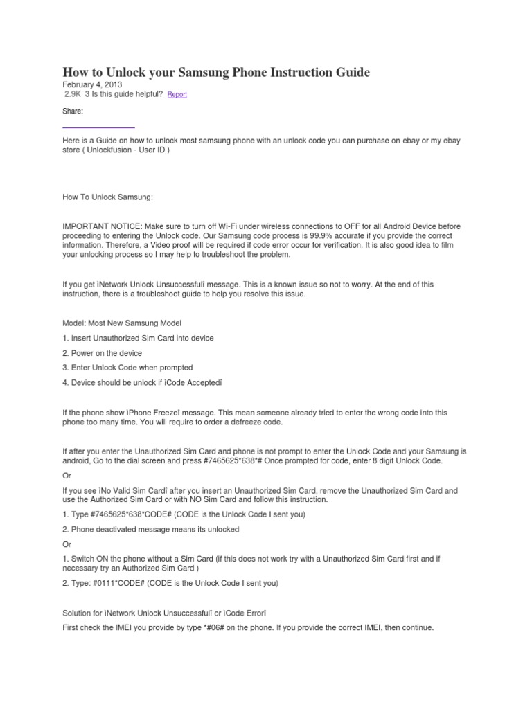 How to Unlock Your Samsung Phone Instruction Guide | Subscriber Identity  Module | Mobile Telecommunications