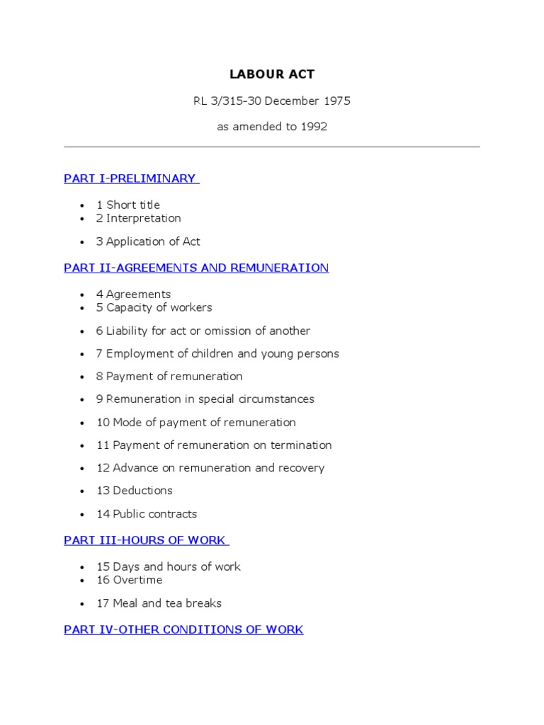 Overview of the Labour Act 1975 | PDF | Business