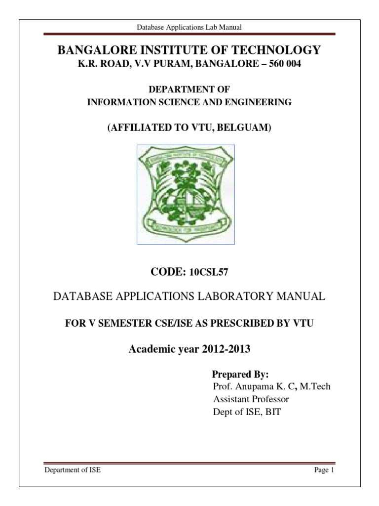 Dbms Lab Manual 10CSL58 | Databases | Data