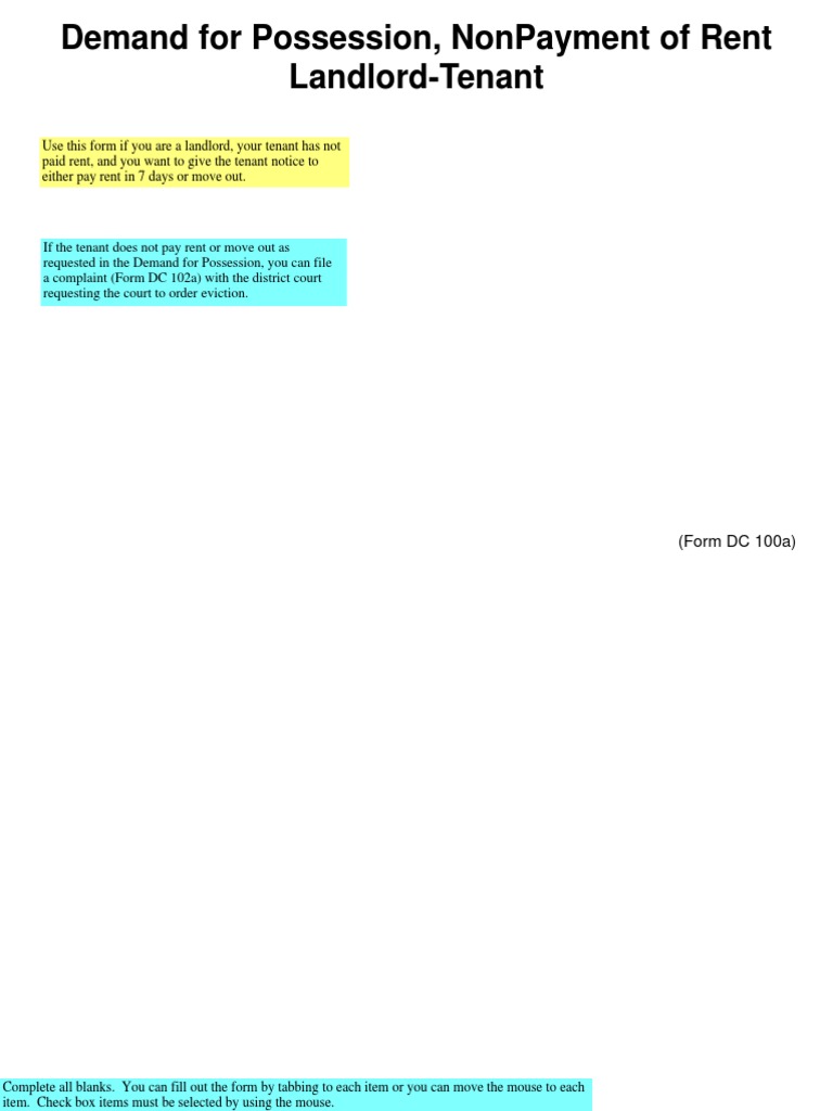 Demand For Possession, NonPayment of Rent Landlord-Tenant | PDF ...