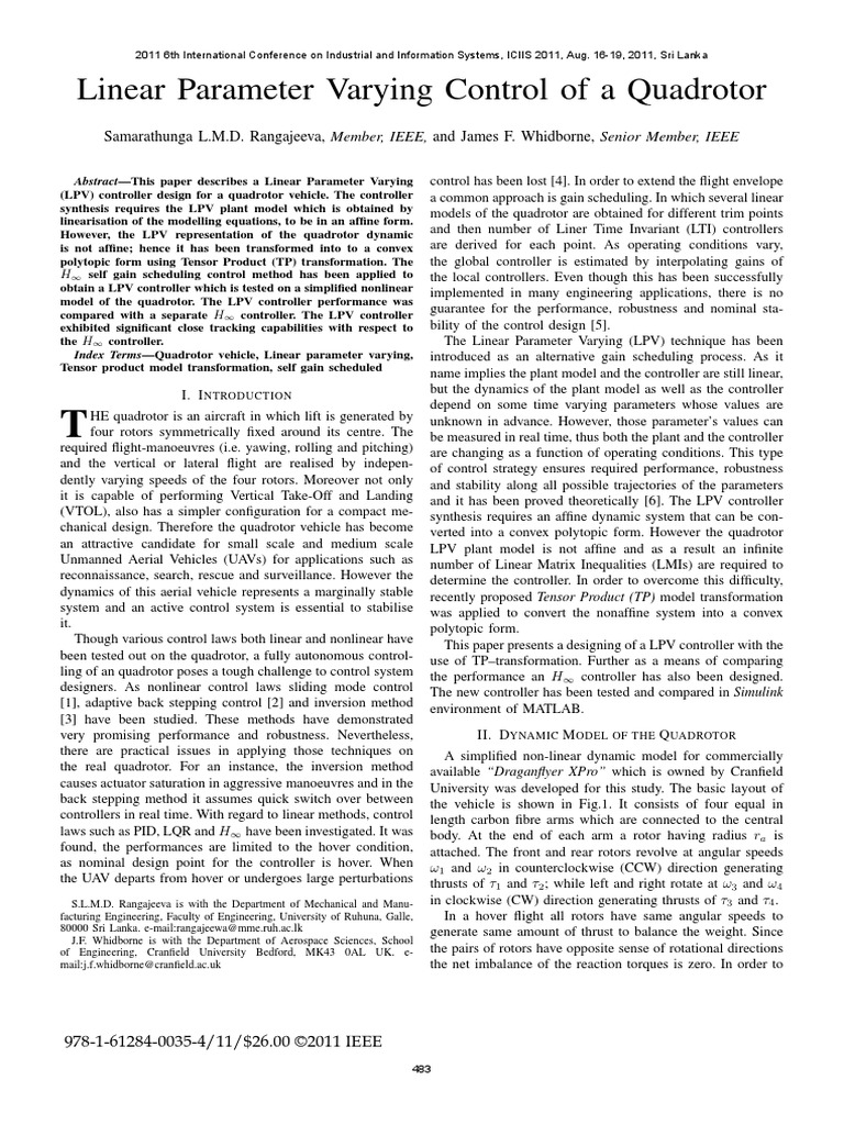 Linear Parameter Varying Control of A Quadrotor | PDF | Flight Dynamics ...