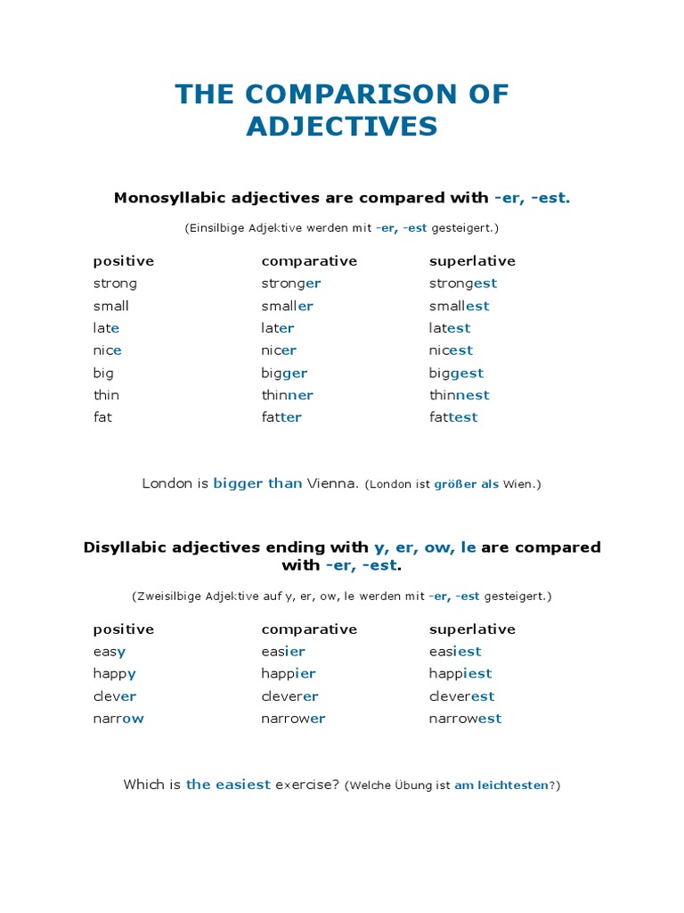 Adjective Comparison Guide | PDF | Language Arts & Discipline | Foreign ...