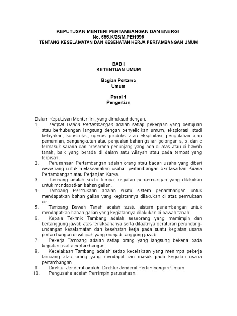 Kepmen 555k 26 Mpe 1995 Tentang K3 Pertambangan1