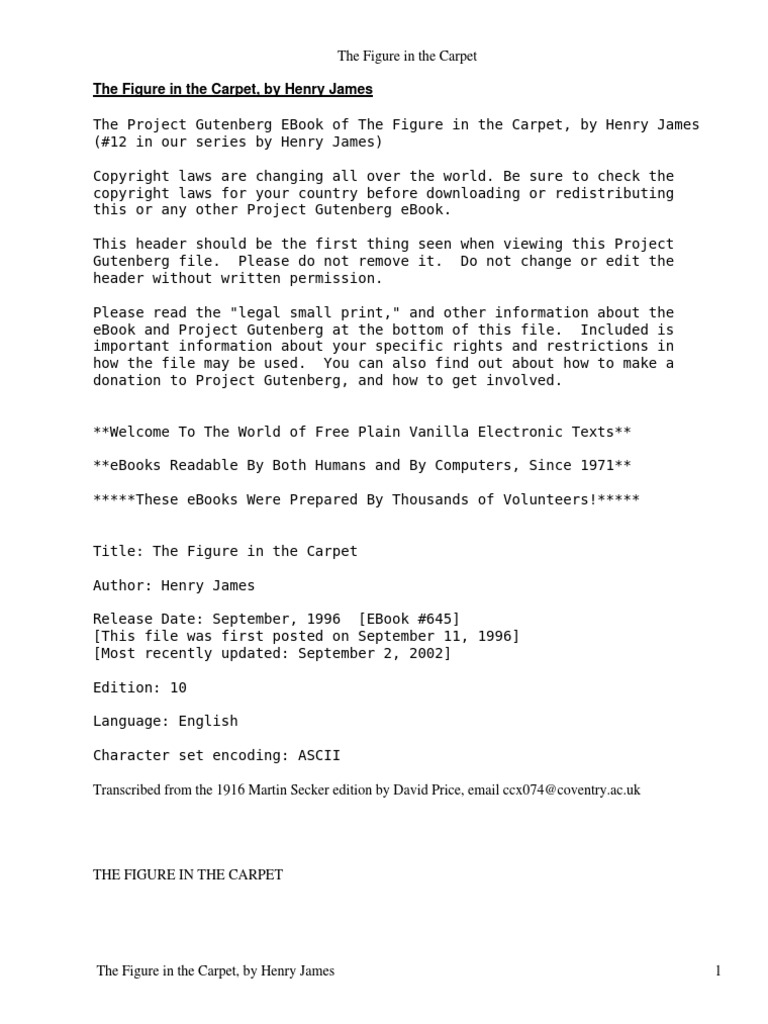 The Figure in The Carpet by James, Henry, 18431916 PDF Project
