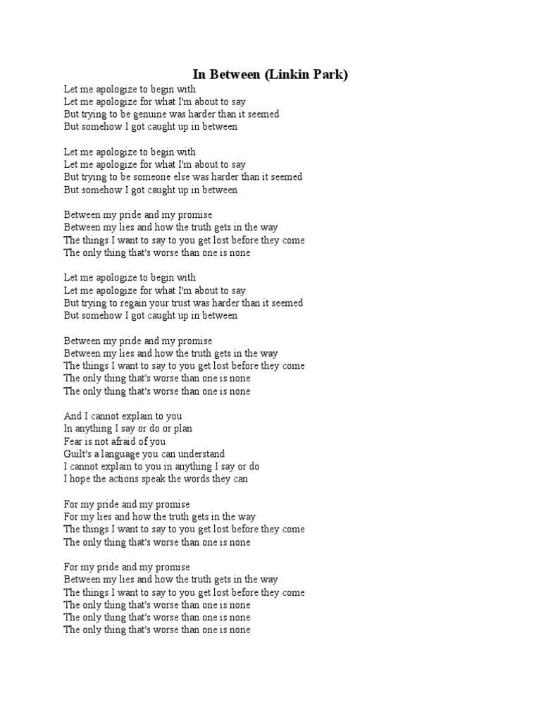 In Between Lyrics Analysis | PDF