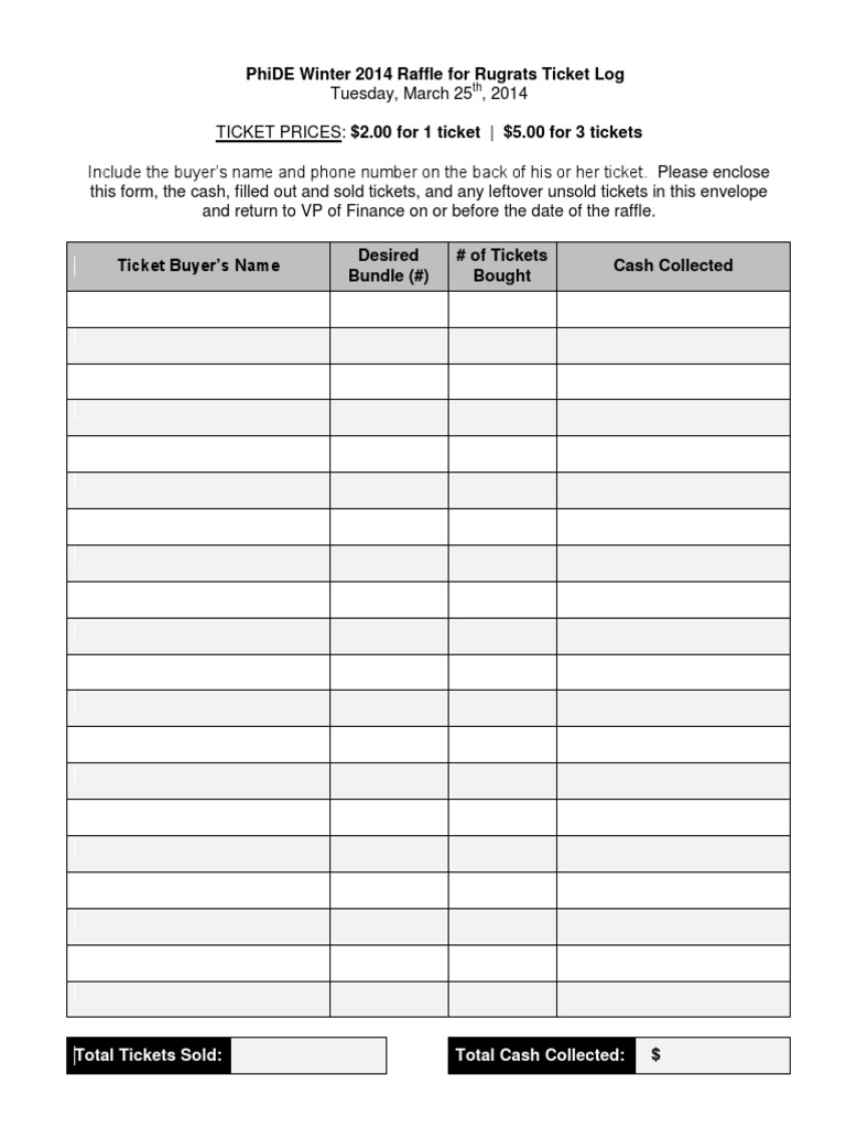 Raffle Ticket Sales Log Template | PDF | Gaming And Lottery | Business