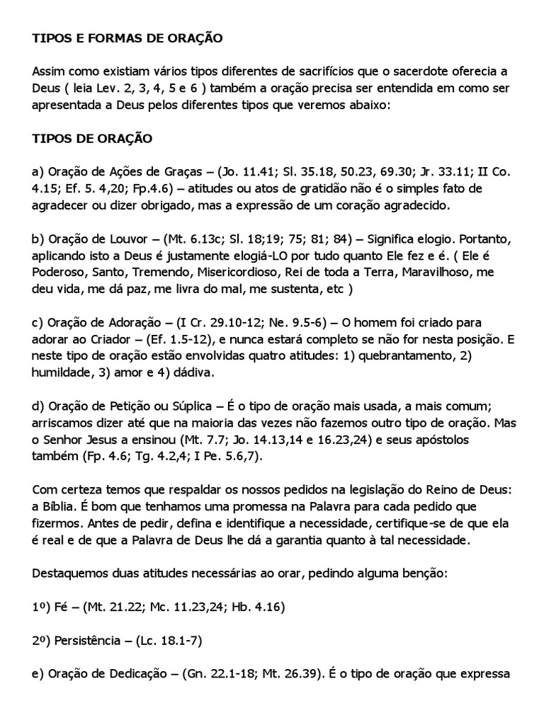 Tipos e Formas de Oração na Bíblia | PDF | Oração do Senhor | Oração
