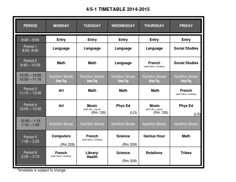 2014-2015 School Timetable Overview | PDF