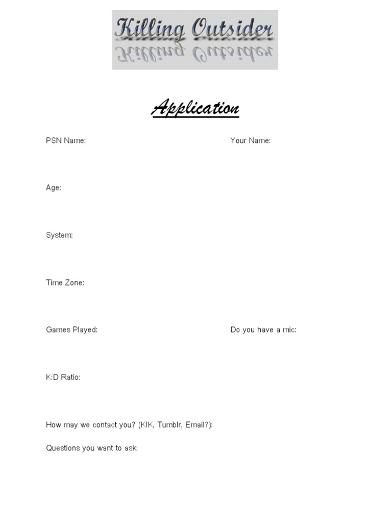 Gaming Application Form Template | PDF | Games & Activities
