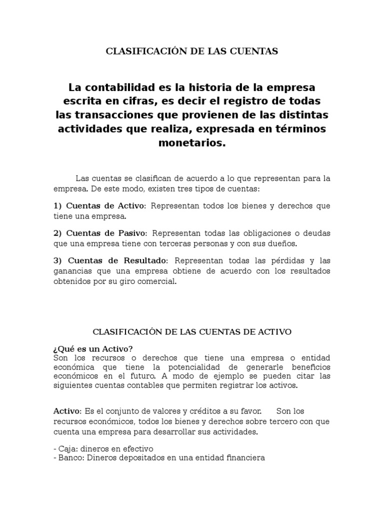 Clasificación de Cuentas Contables | PDF | Contabilidad | Bancos