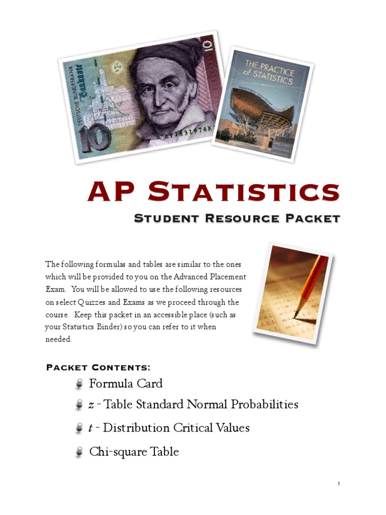 AP Statistics Formula Sheet PDF Standard Deviation Advanced Placement