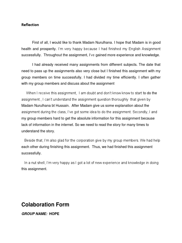 Reflection: Colaboration Form | PDF