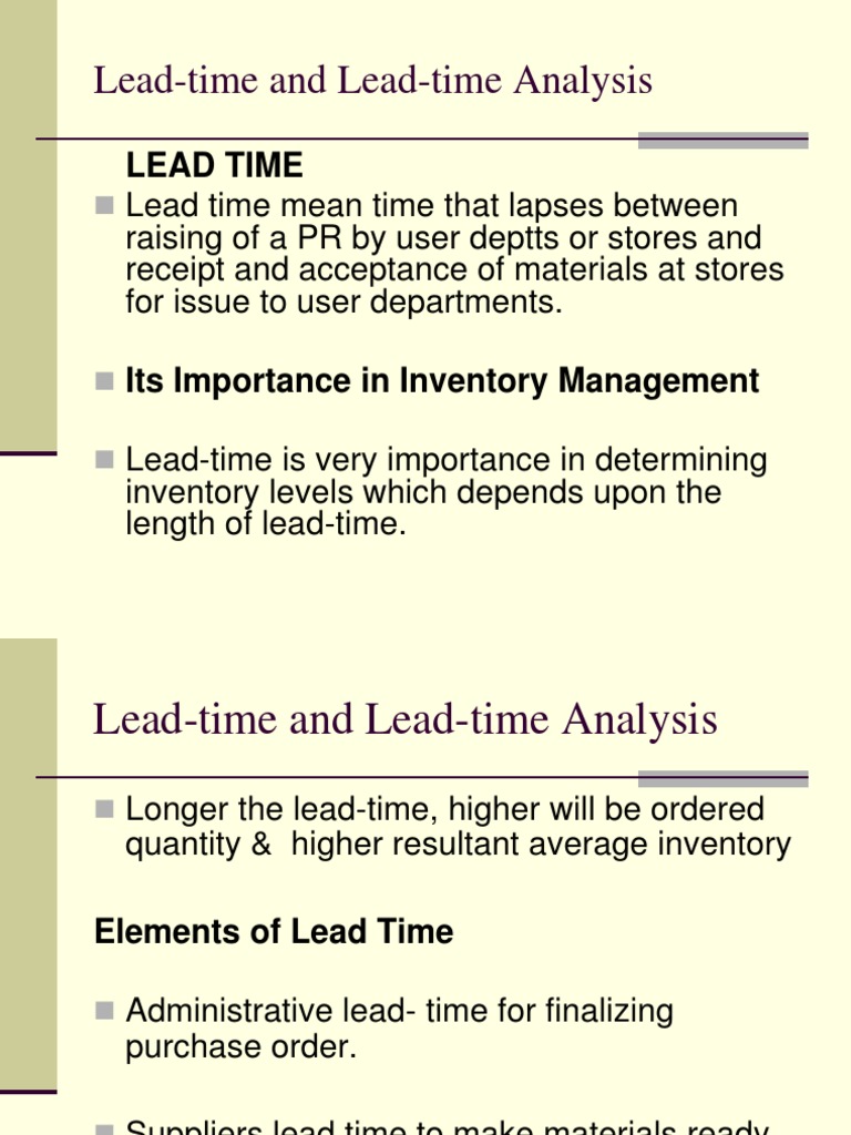 Lead Time and Lead Time Analysis | PDF | Inventory | Supply Chain ...