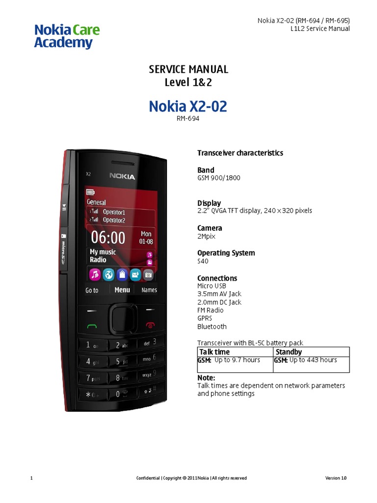 Nokia x2-02 Rm-694 Service Manual l1l2 v1.0 | Electrostatic Discharge |  Battery (Electricity)