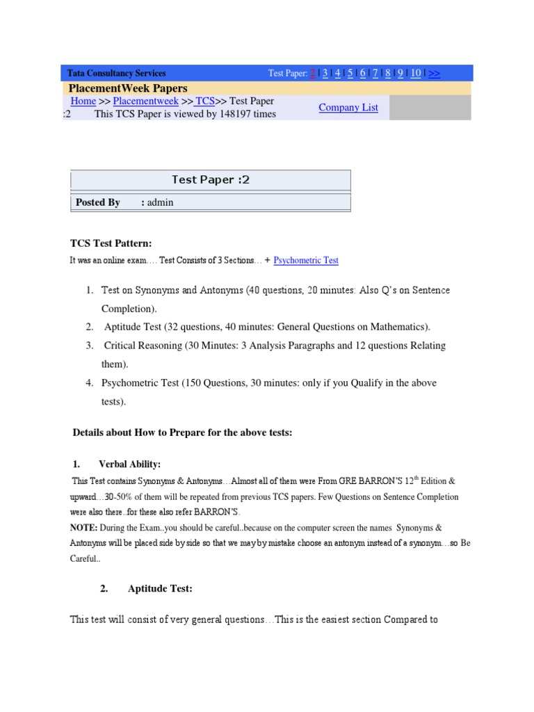 TCS Exam Pattern and Preparation Guide | PDF | Graduate Record ...
