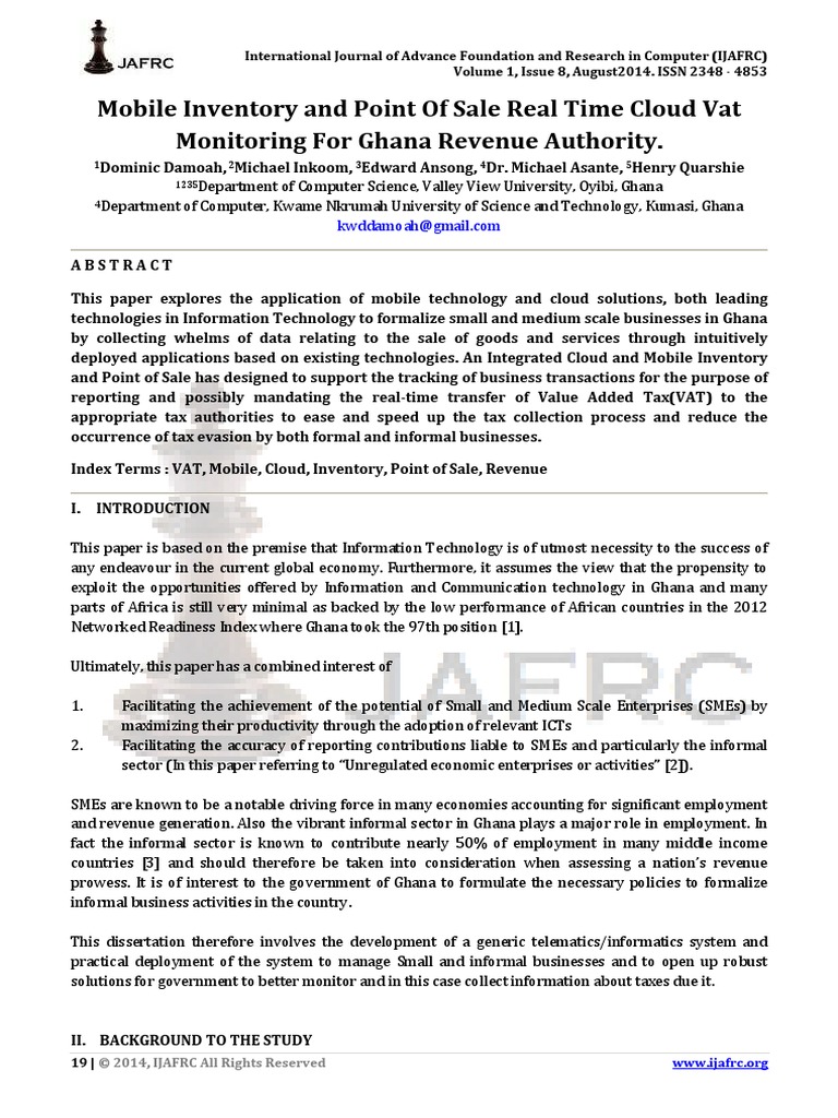 Mobile Inventory and Point of Sale Real Time Cloud Vat Monitoring For