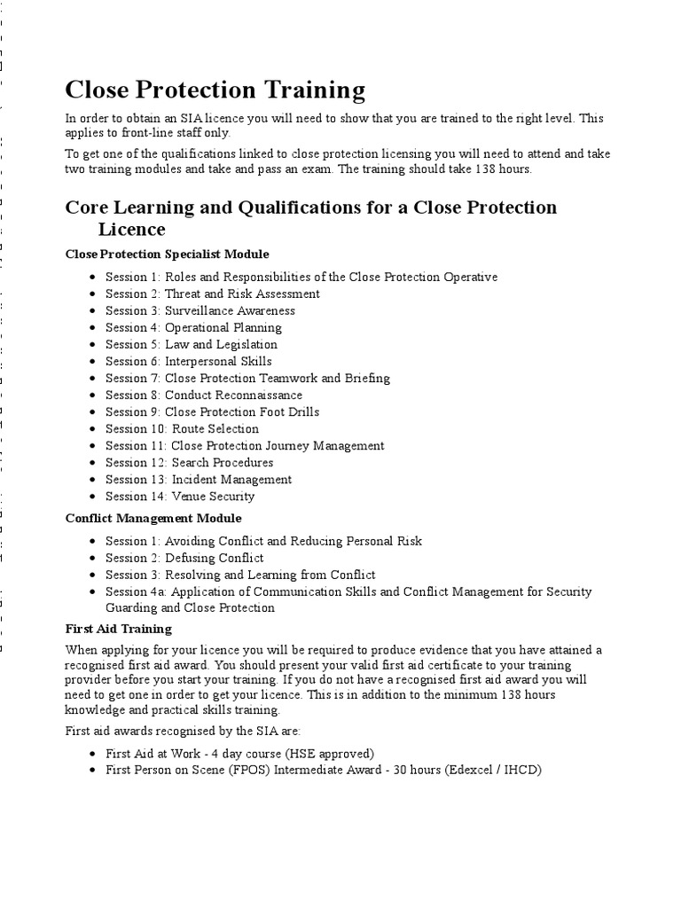 Close Protection Training: Core Learning and Qualifications For A Close ...