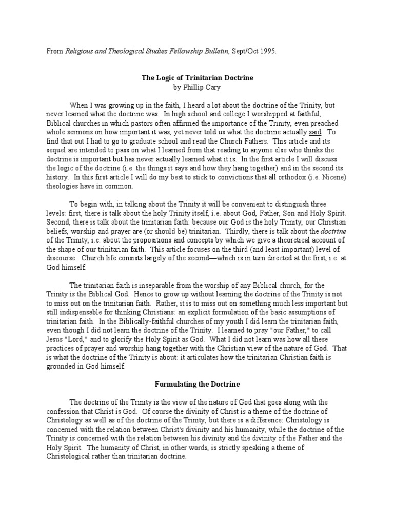 The logic of trinitarian doctrine by phillip cary pdf trinity god